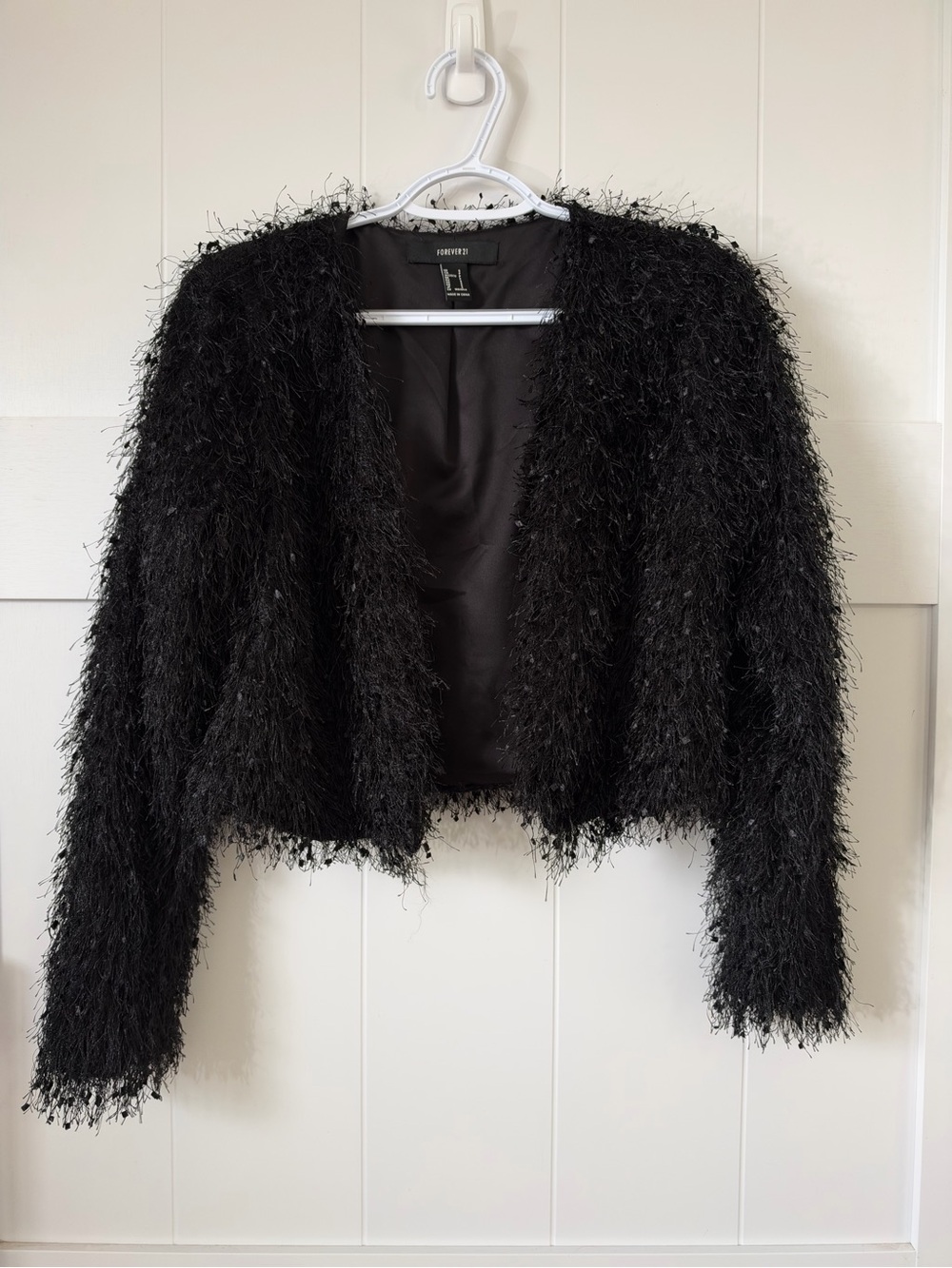 Forever 21 Black Fuzzy Jacket Size Medium Like New